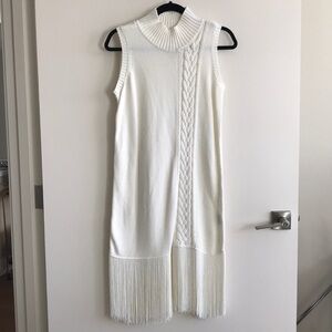 Timo Weiland Ivory Cable Knit Fringe Sweater Dress Size S NWOT